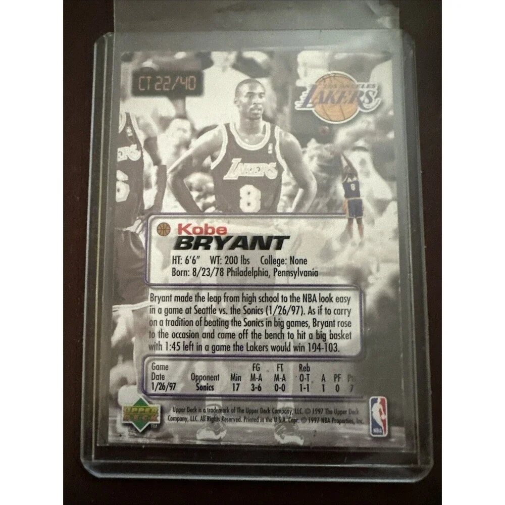 Kobe Bryant 1997-98 Upper Deck Nestlé Slam Dunk Crunch Time Card #CT22